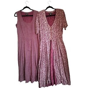 Vtg STARINA Pinafore Dress Two Layers Paisley Button Front Midi Burgundy Size 14